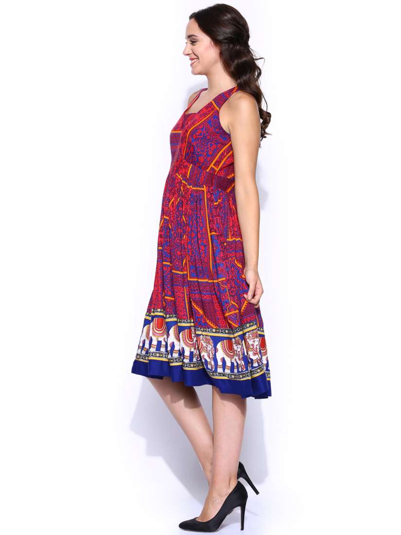 Buy Akkriti by Pantaloons Pink Blue Printed Fit Flare Dress Dresses for Women 724951 Myntra