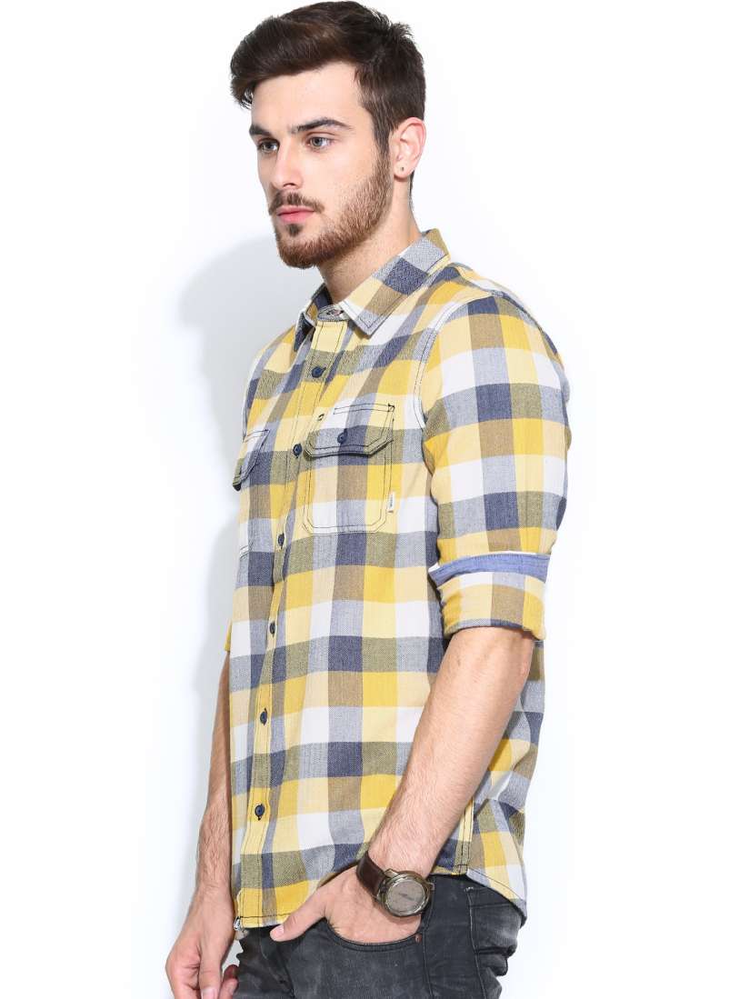 Buy Vans Men Mustard Yellow Navy Checked Casual Shirt Shirts for Men 740372 Myntra