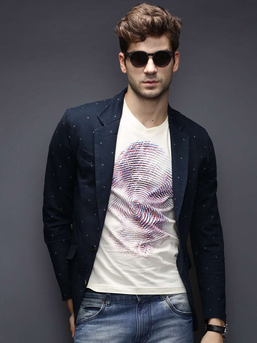 Hrx Blazer HRX By Hrithik Roshan Signature Men Navy Printed