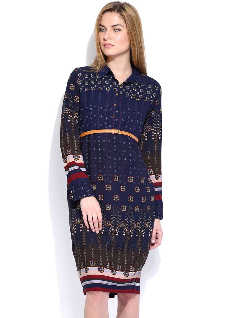 Buy Tokyo Talkies Navy Printed Shirt Dress Dresses for Women 756551 Myntra