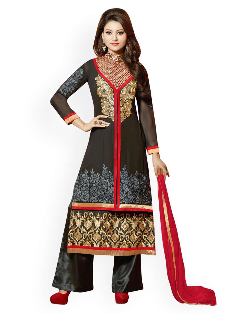 Buy Hypnotex Women Black Embroidered Salwar Suit with Sharara Pants Dupatta Kurta Sets for Women 763331 Myntra