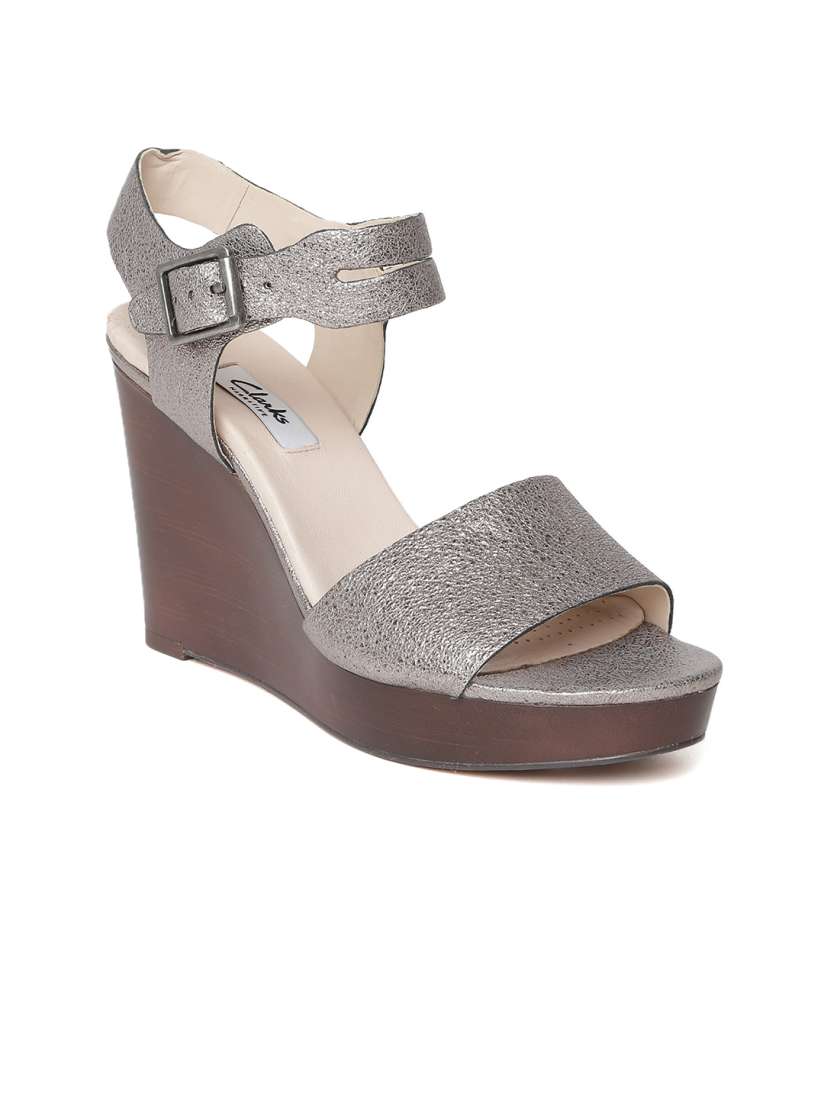 Buy Clarks Women Silver Toned Shimmery Leather Wedges Heels for Women 781149 Myntra