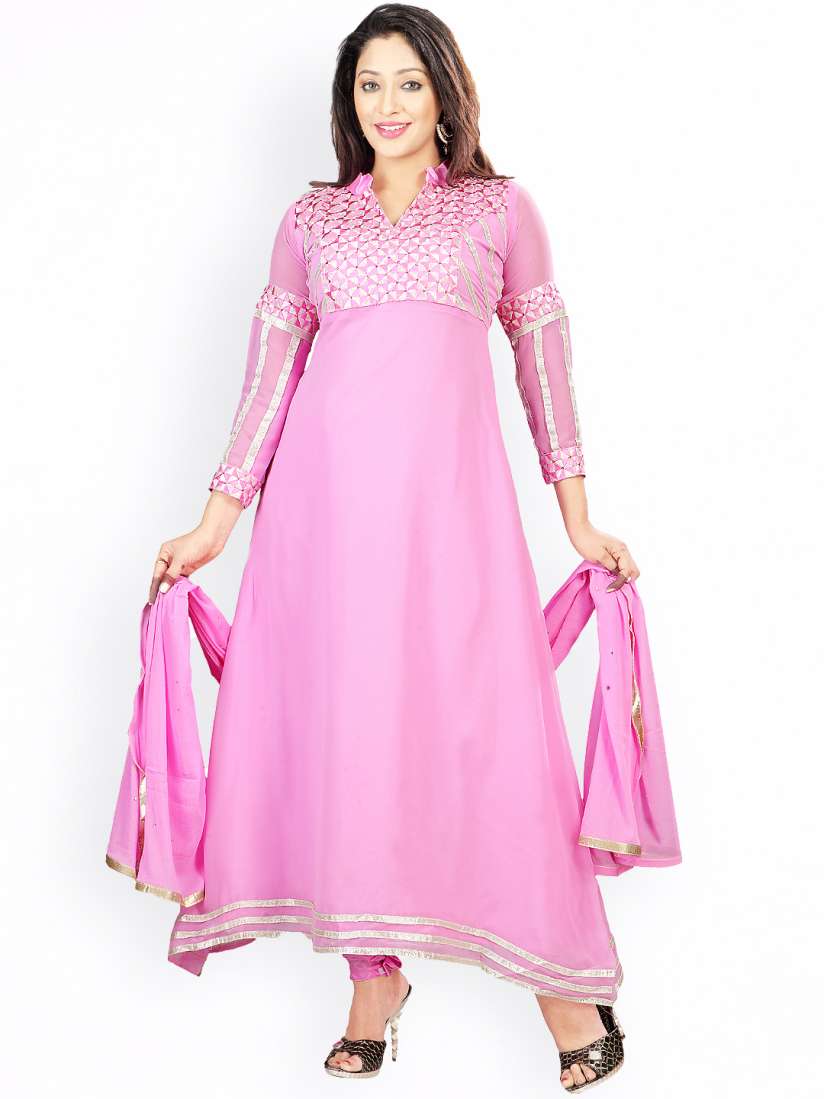 Buy Florence Pink Embroidered Georgette Semi Stitched Anarkali Dress Material Dress Material for Women 832353 Myntra