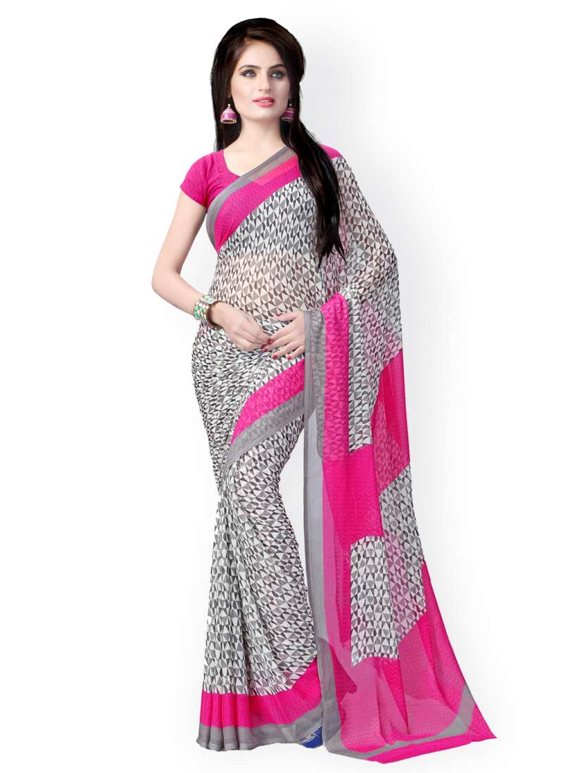 Buy Vaamsi Pink Grey Chiffon Printed Saree Sarees for Women 844434 Myntra