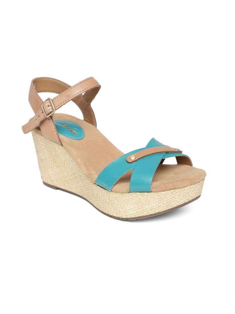 Buy Clarks Women Turquoise Green Perfect Laugh Leather Platforms Heels for Women 858825 Myntra