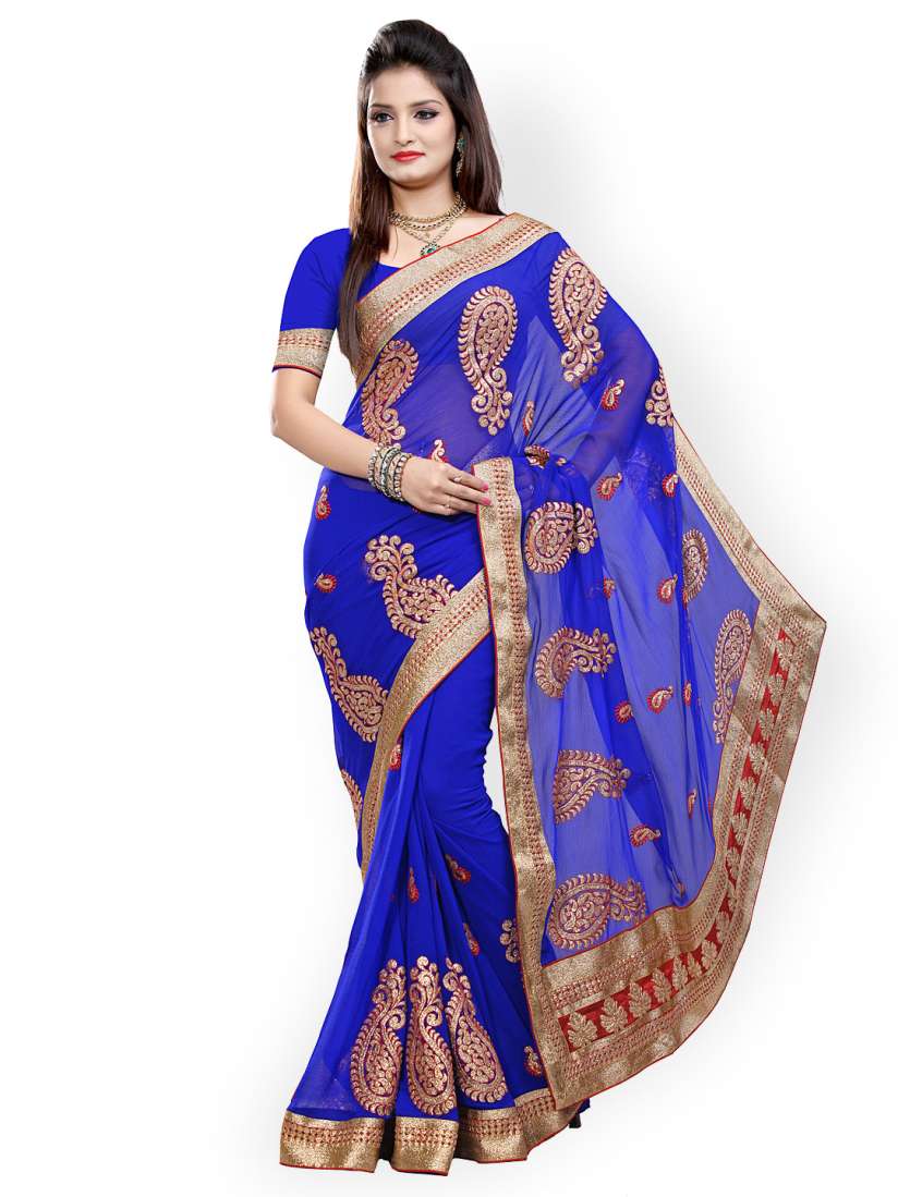 Buy Saree Swarg Blue Embroidered Faux Chiffon Partywear Saree Sarees for Women 866396 Myntra