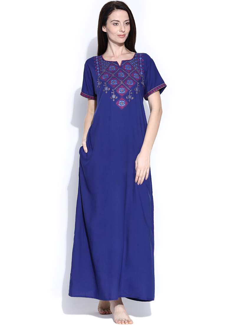 Buy Sand Dune Blue Embroidered Maxi Nightdress 3981 Nightdress for Women 874948 Myntra