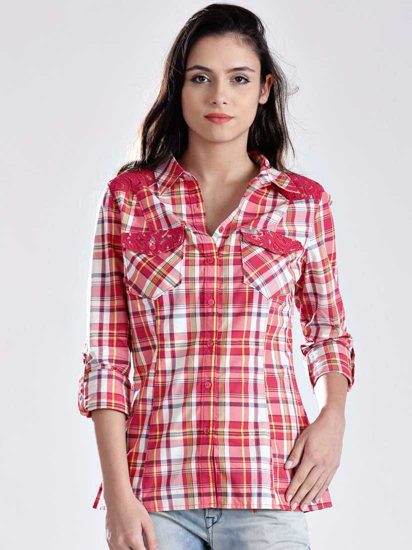 Buy GUESS Red Off White Checked Shirt Shirts for Women 886187 Myntra