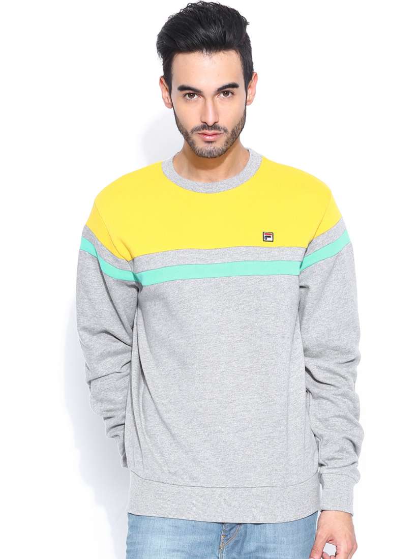 Buy FILA Grey Melange Yellow Xavier Sweatshirt Sweatshirts for Men 905009 Myntra
