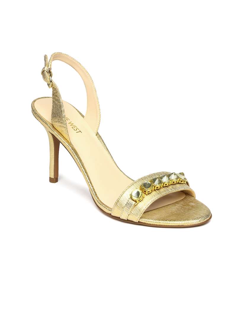 Gold Nine West Open Toe Sandals Nine West Women Gold-Toned Stilettos
