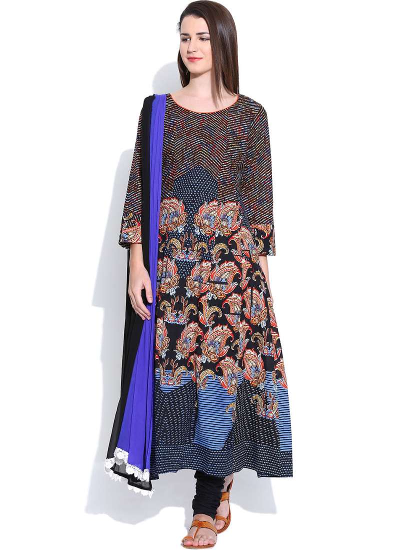 Rain & rainbow black printed kurta churidar dupatta store