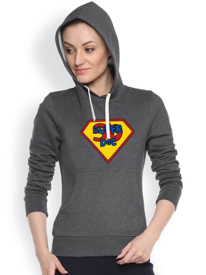 Buy Campus Sutra Charcoal Grey Printed Hooded Sweatshirt Sweatshirts for Women 917248 Myntra