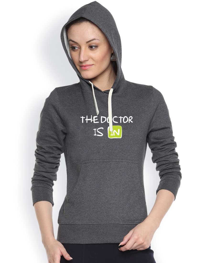 Buy Campus Sutra Grey Printed Hooded Sweatshirt Sweatshirts for Women 917607 Myntra