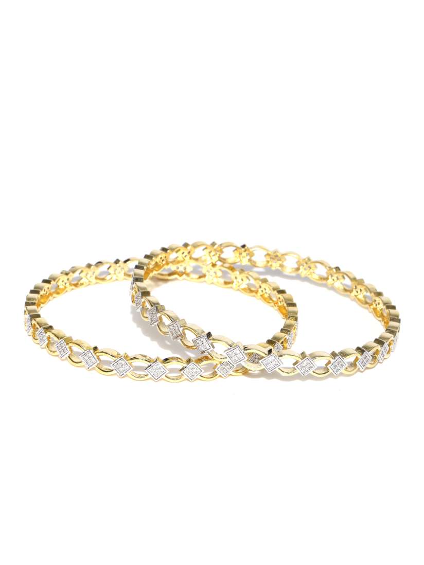 Buy Sukkhi Set of 2 Silver Toned Stone Studded Gold Plated Bangles Bangle for Women 935742 Myntra