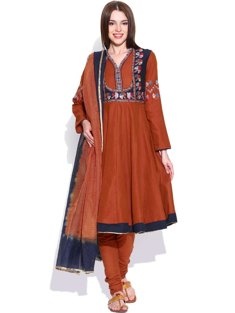 Buy BIBA Rust Brown Anarkali Churidar Kurta with Dupatta Kurta Sets for Women 937105 Myntra