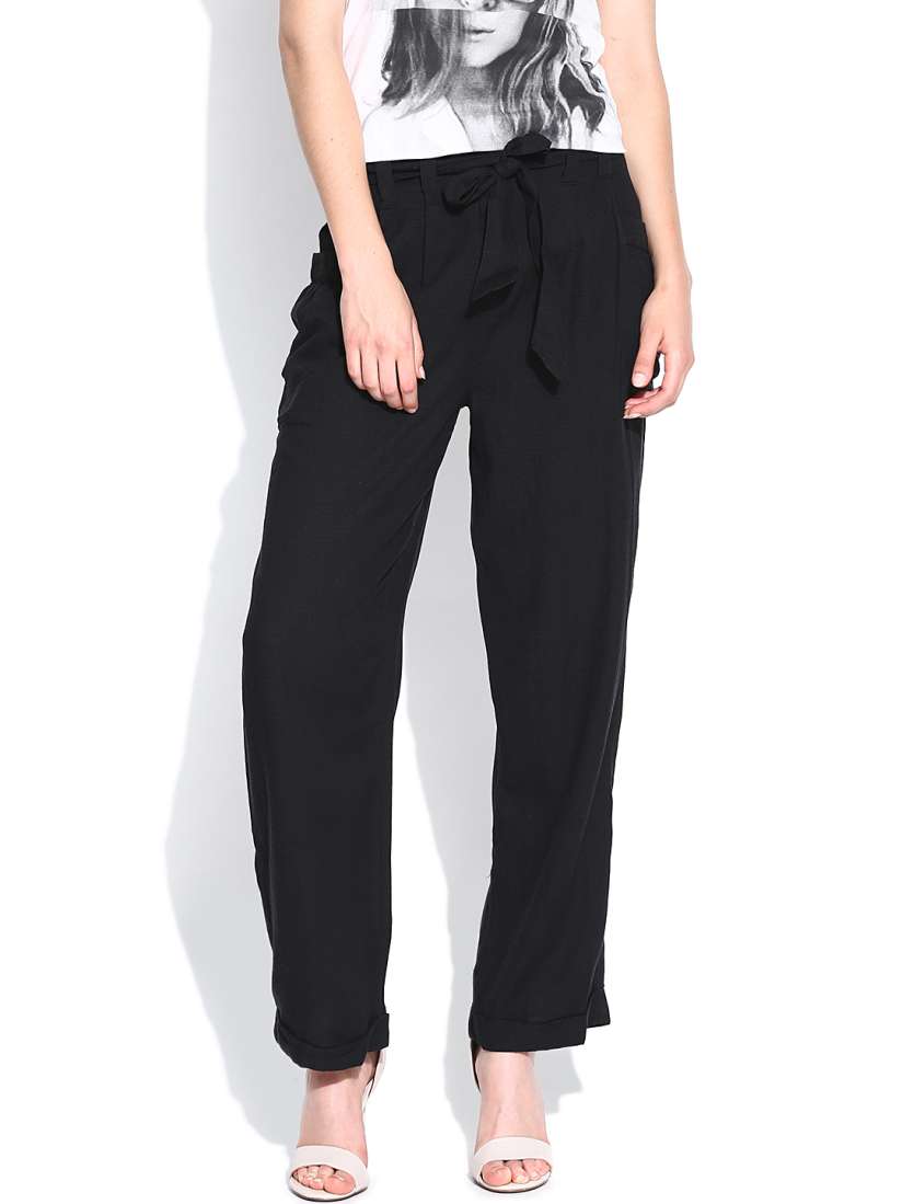 Buy Vero Moda Black Casual Trousers with Belt Trousers for Women 948533 Myntra