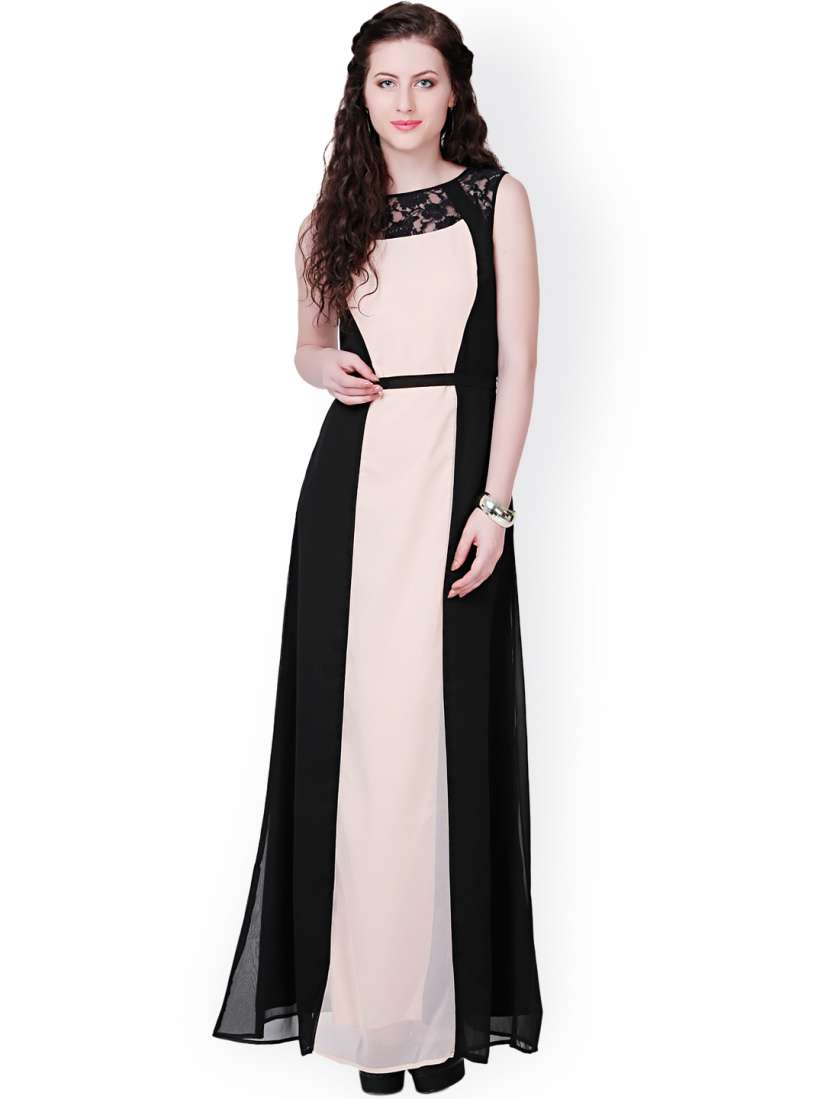 Buy Eavan Beige Black Polyester Georgette Maxi Dress Dresses for Women 958048 Myntra