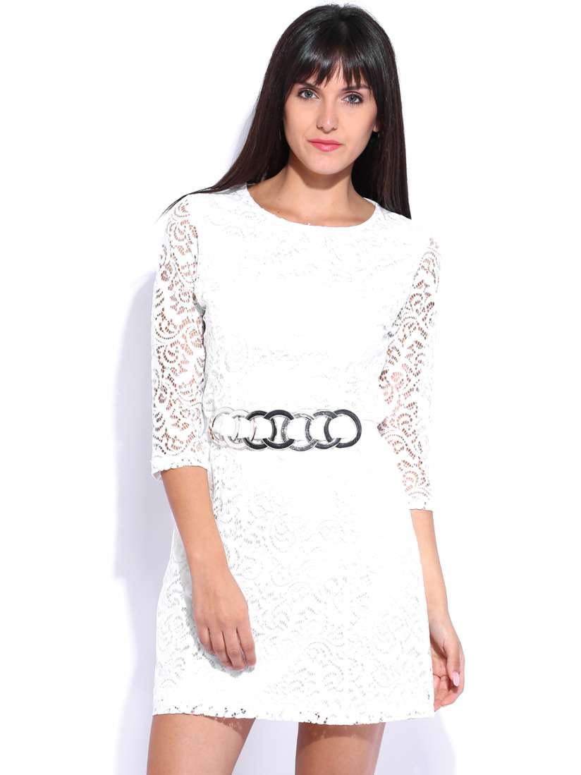 Buy Deal Jeans White Belted Lace Dress Dresses for Women 963030 Myntra