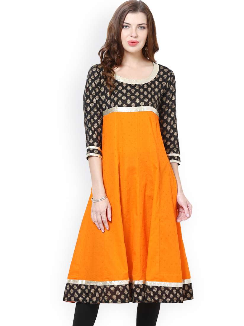 Buy AKS Women Black Orange Anarkali Kurta Kurtas for Women 573041 Myntra