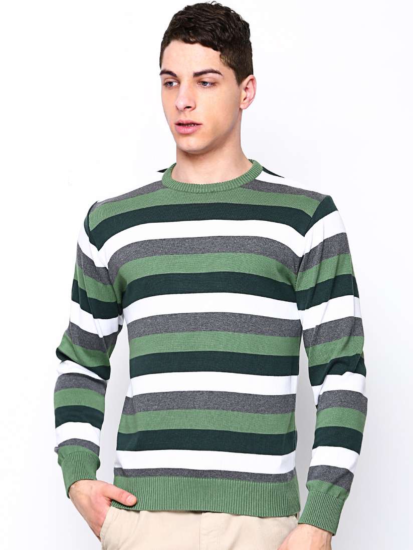 Green and white striped sweater sale