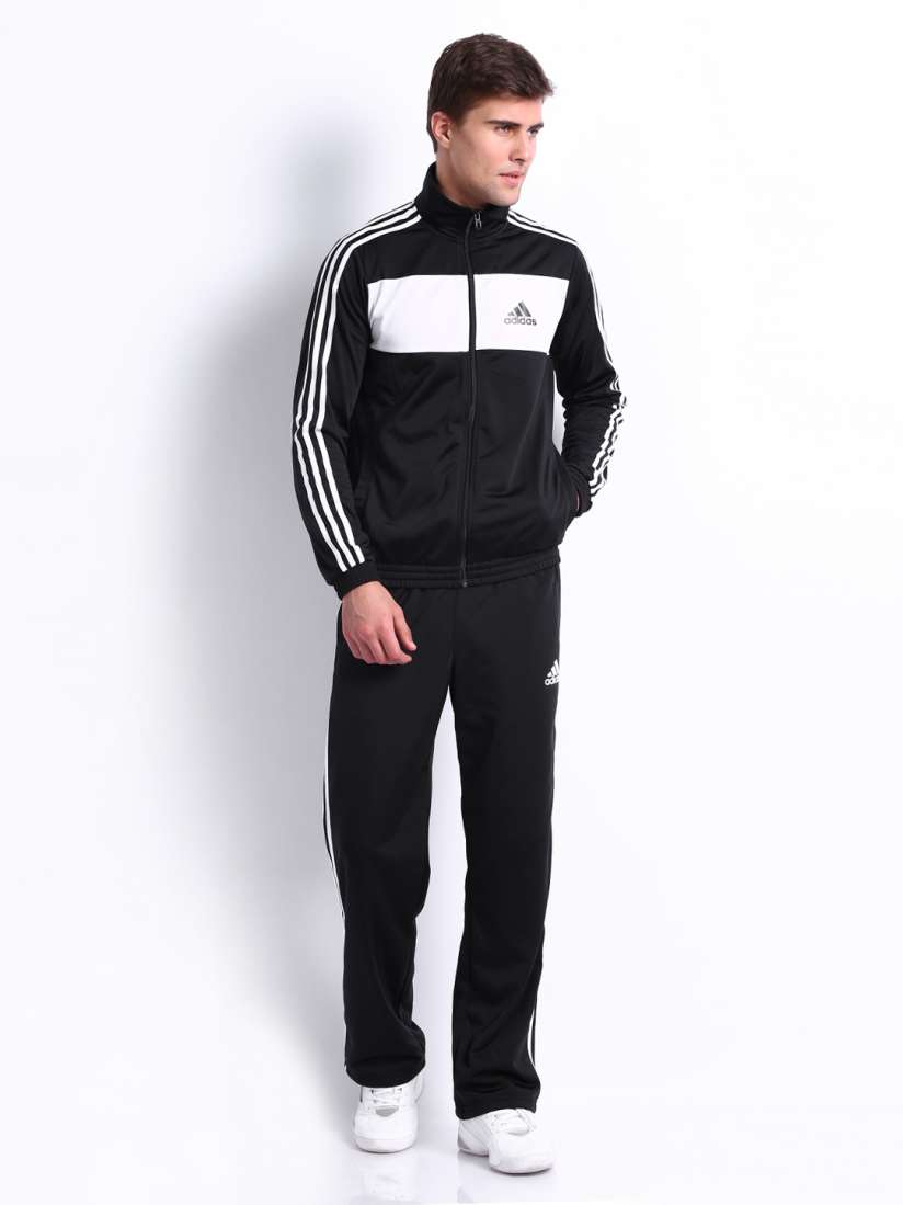 Mens black and white adidas tracksuit on sale