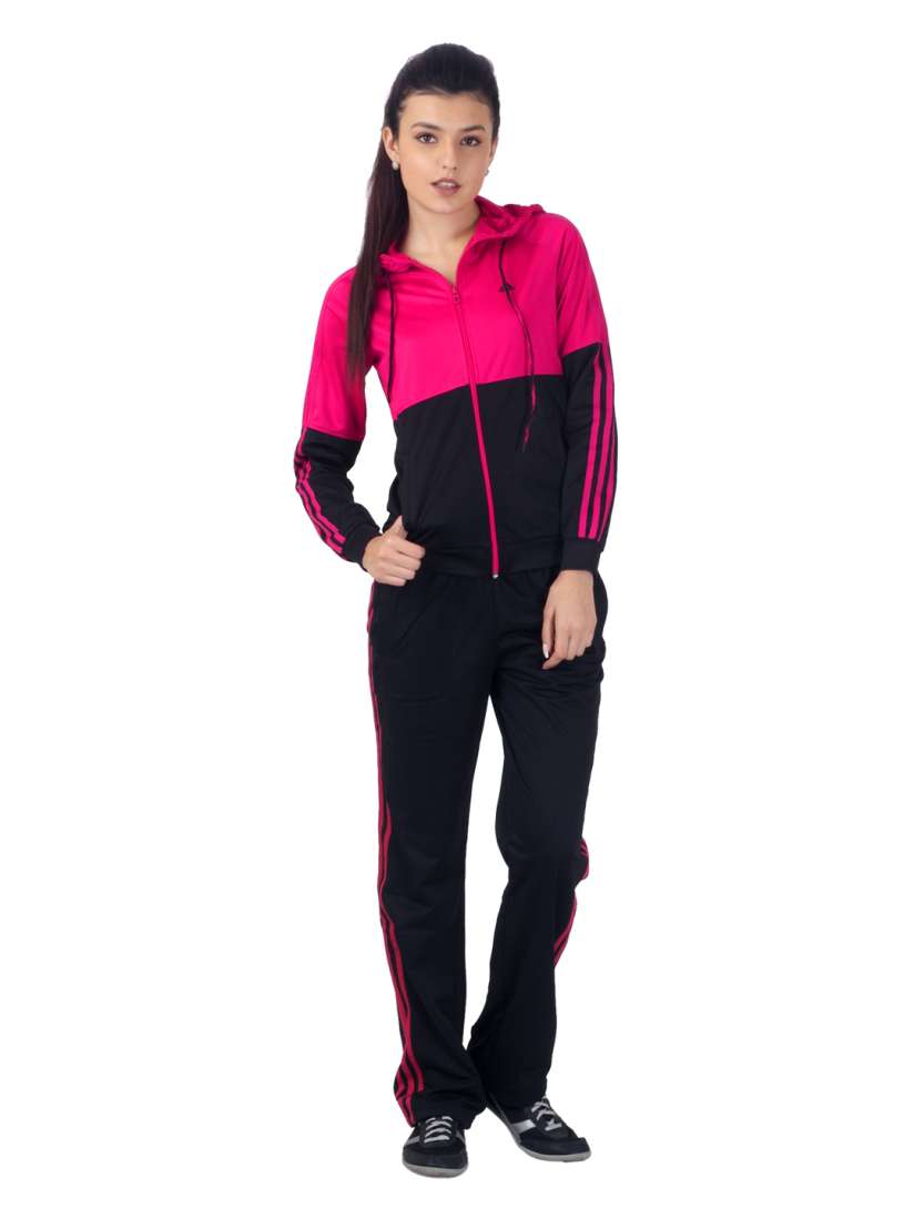 Black and pink adidas tracksuit womens 2025