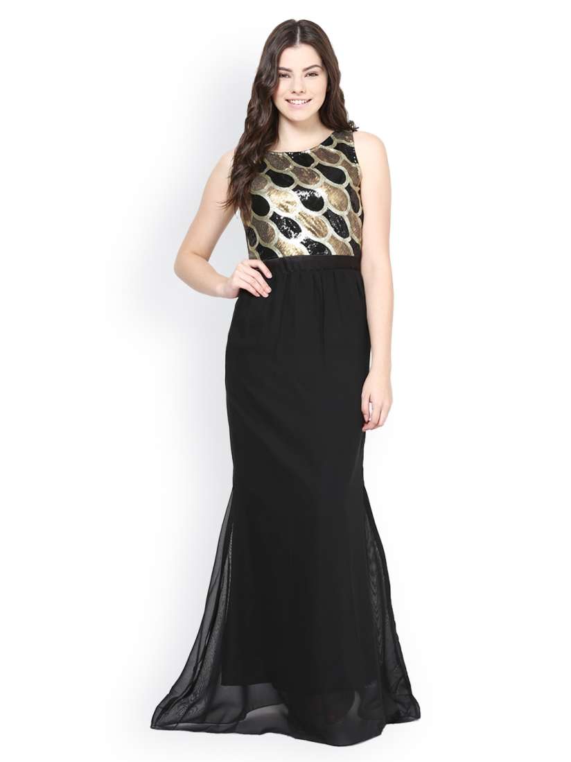 Myntra black maxi dress shop
