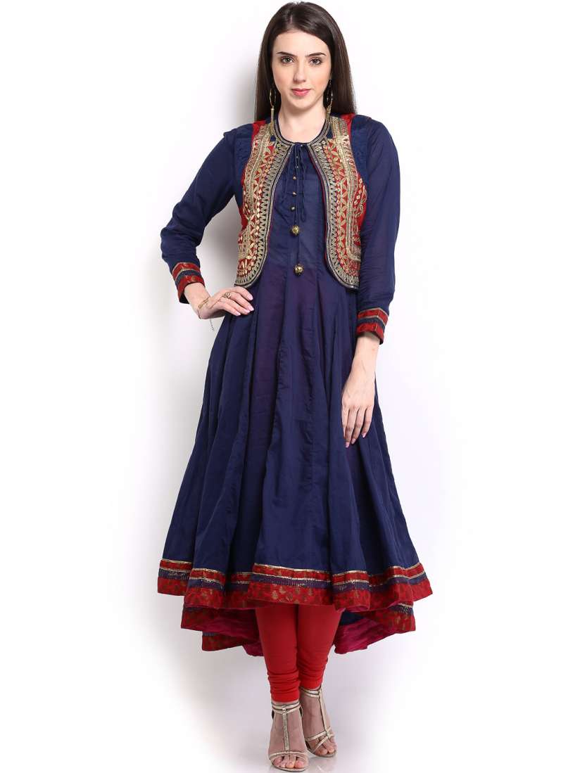 Buy BIBA OUTLET Women Navy Anarkali Kurta with Waistcoat Kurtas for Women 455015 Myntra