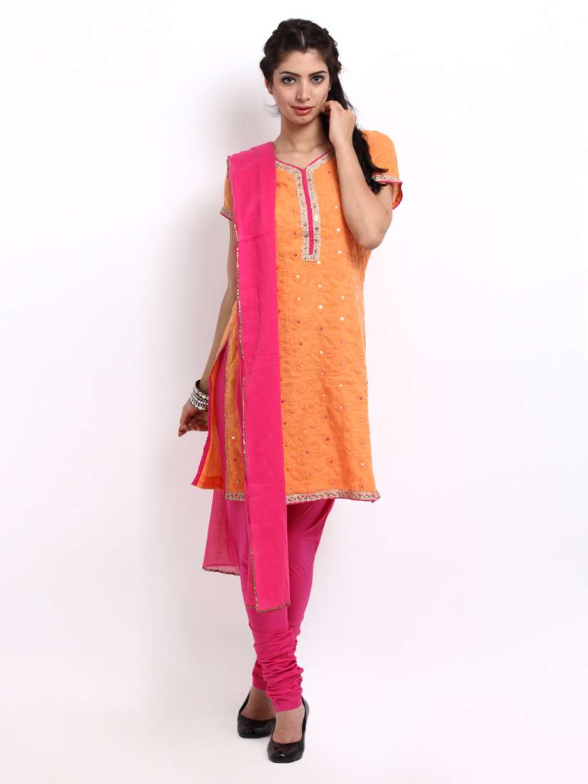 Orange and pink churidar hot sale