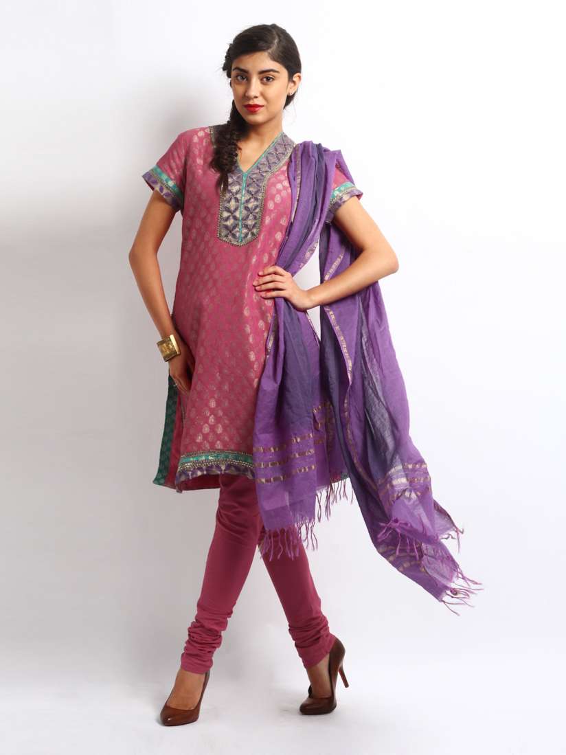 Buy Biba Women Pink Purple Patterned Churidar Kurta with Dupatta Kurta Sets for Women 145700 Myntra