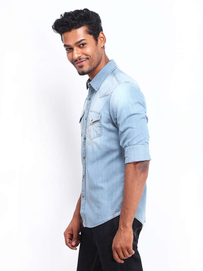 Buy Being Human Clothing Men Blue Denim Slim Fit Shirt Shirts for Men 308434 Myntra
