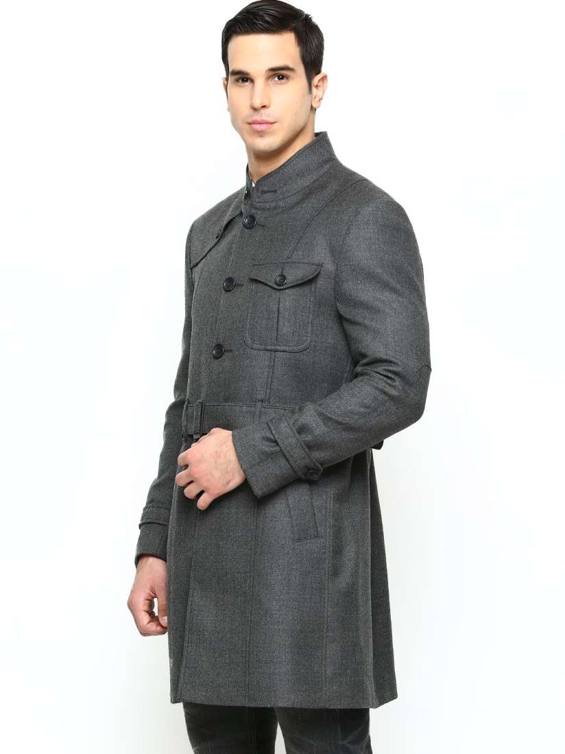 Buy Blackberrys Men Grey Woollen Long Coat Coats for Men 540617 Myntra