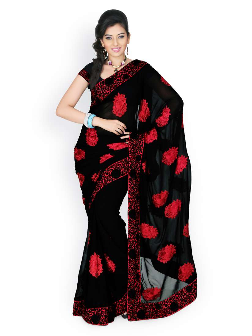 Buy Designersareez Black Embroidered Georgette Partywear Saree Sarees for Women 384349 Myntra