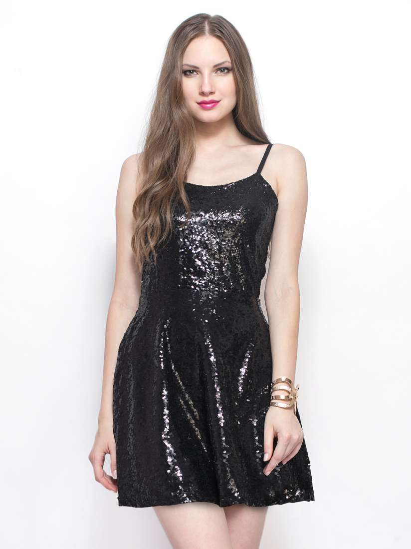 Buy FabAlley Black Sequinned Skater Dress Dresses for Women 351254 Myntra