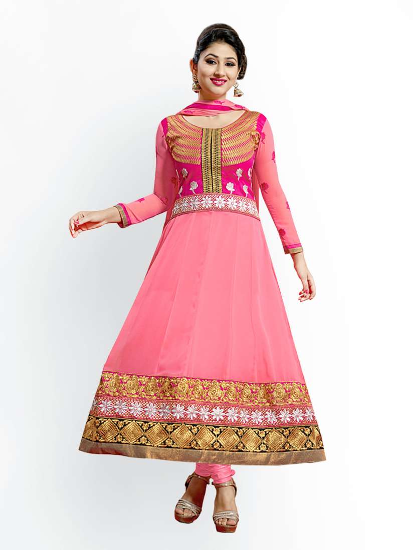 Buy Florence Pink Georgette Unstitched Anarkali Dress Material Dress Material for Women 407653 Myntra