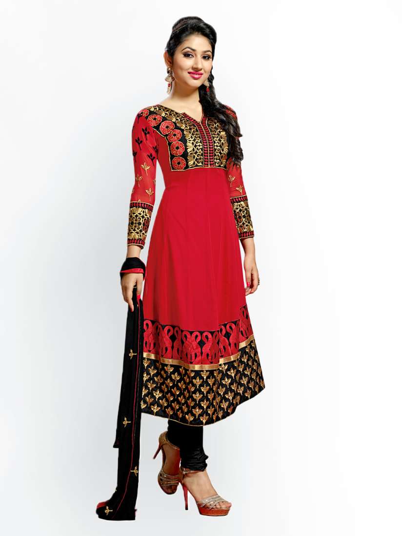 Buy Florence Red Black Georgette Unstitched Anarkali Dress Material Dress Material for Women 407656 Myntra