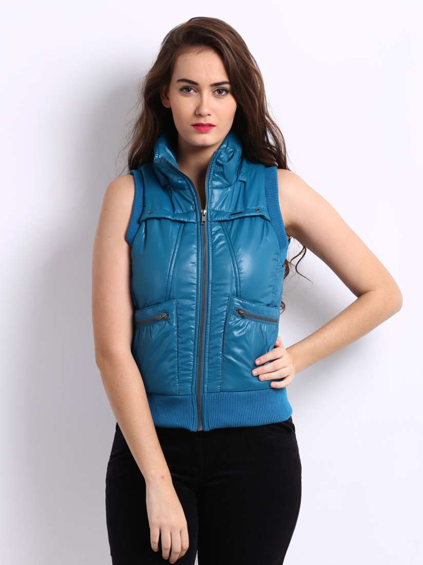 Buy Flying Machine Women Blue Padded Sleeveless Jacket Jackets for Women 209108 Myntra