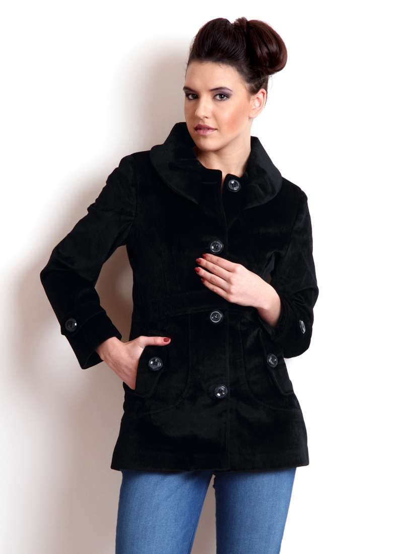 Buy Fort Collins Women Black Velvet Coat Coats for Women 171712 Myntra