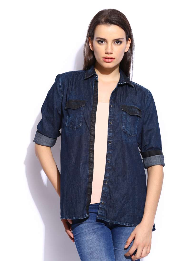 Buy GAS Women Denim Blue Shirt Shirts for Women 425059 Myntra