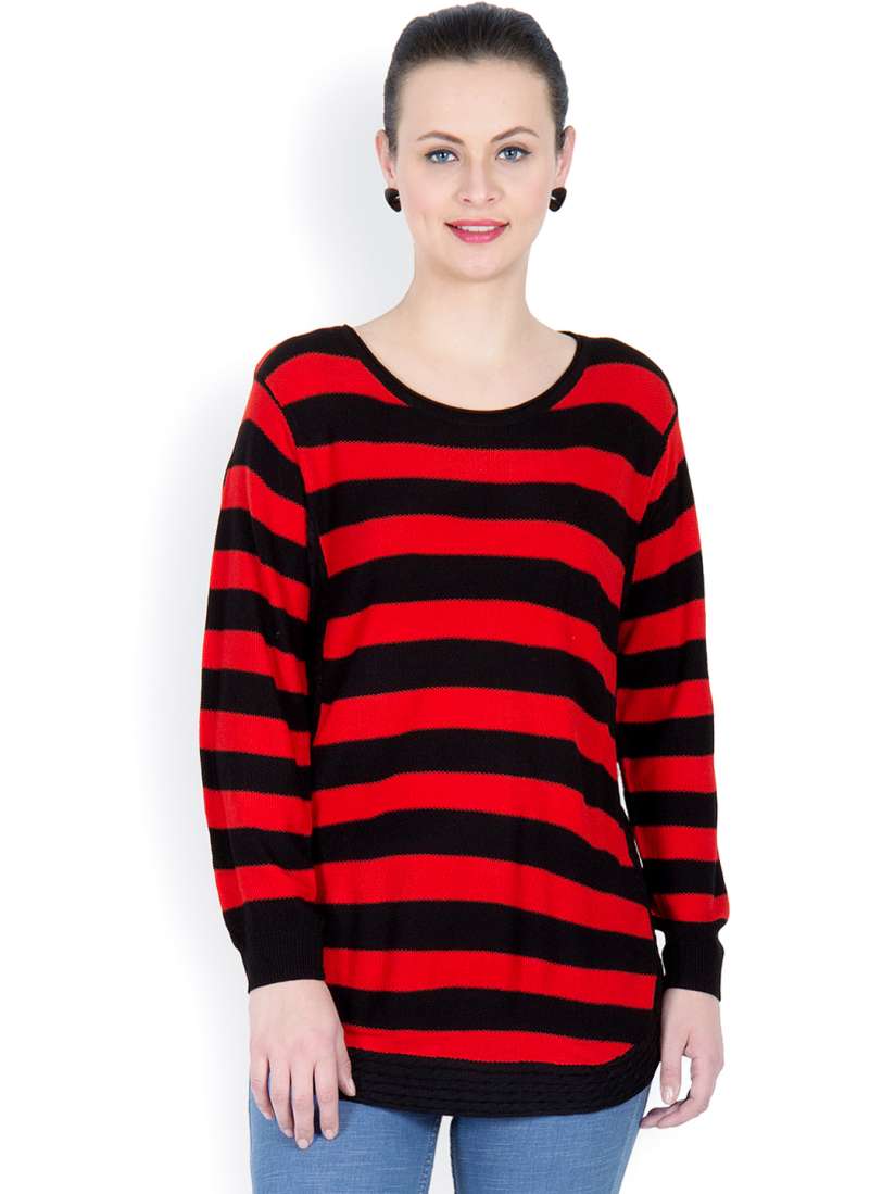 Red and black striped sweater women's top