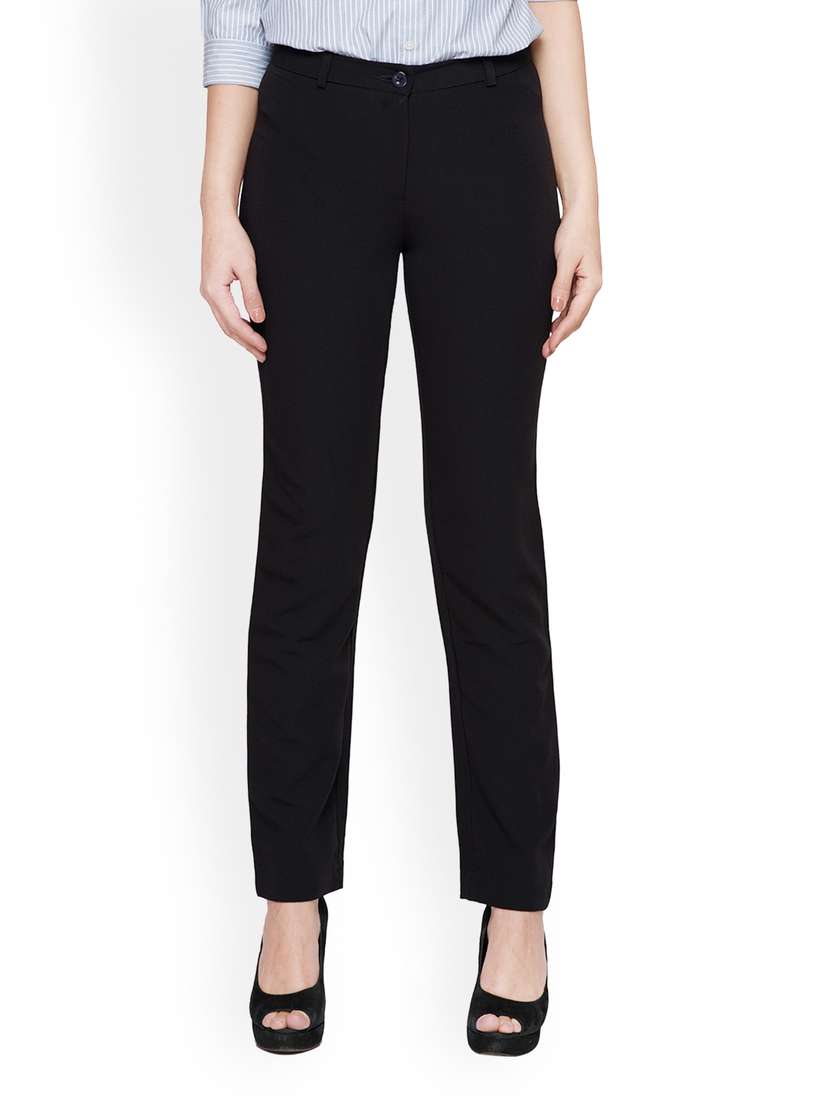 Buy Globus Women Black Slim Fit Formal Trousers Trousers for