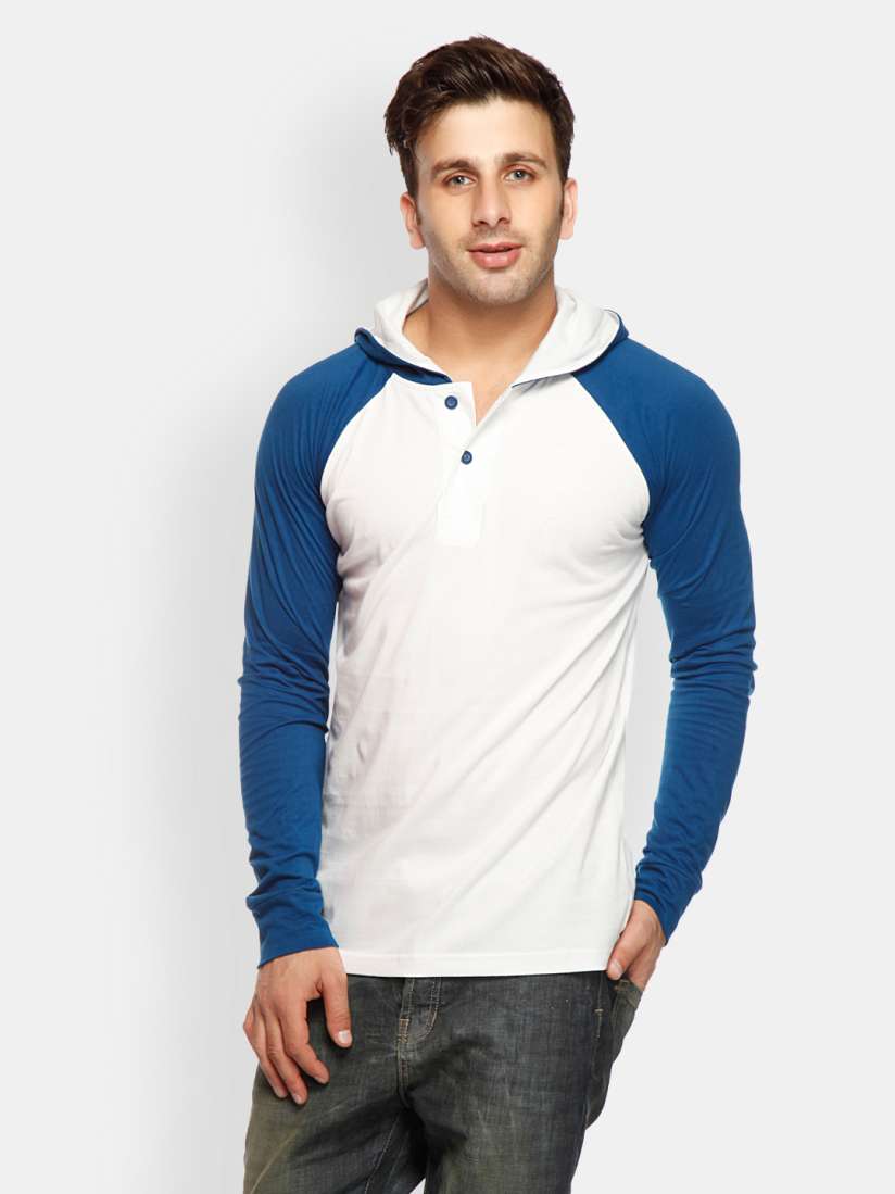 Buy Gritstones Men White Blue Hooded Pure Cotton T shirt Tshirts for Men 267719 Myntra