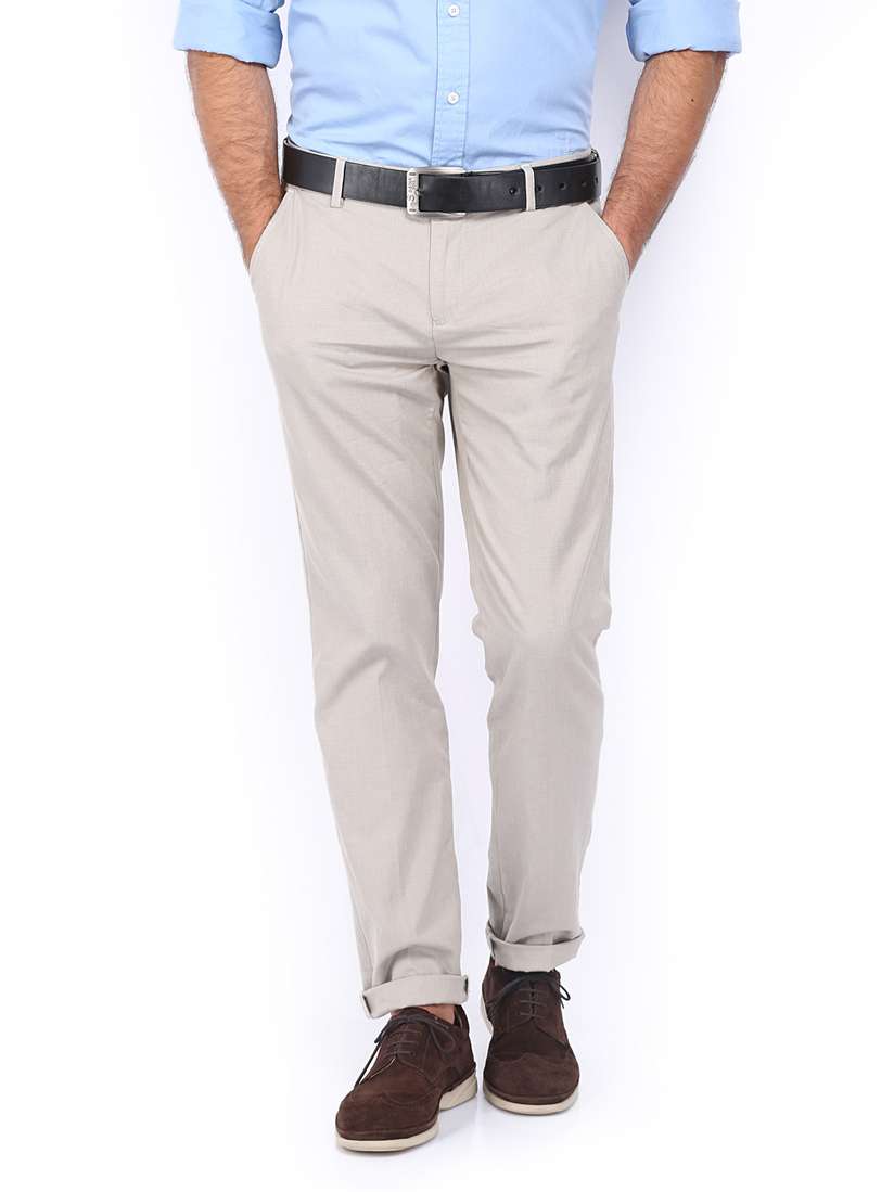 Buy HIGHLANDER Men Beige Slim Fit Smart Casual Trousers Trousers
