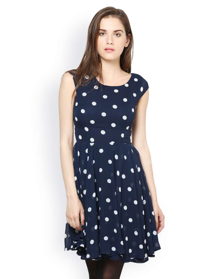 Buy Harpa Navy Polka Dot Print Fit Flare Dress Dresses for Women 531041 Myntra