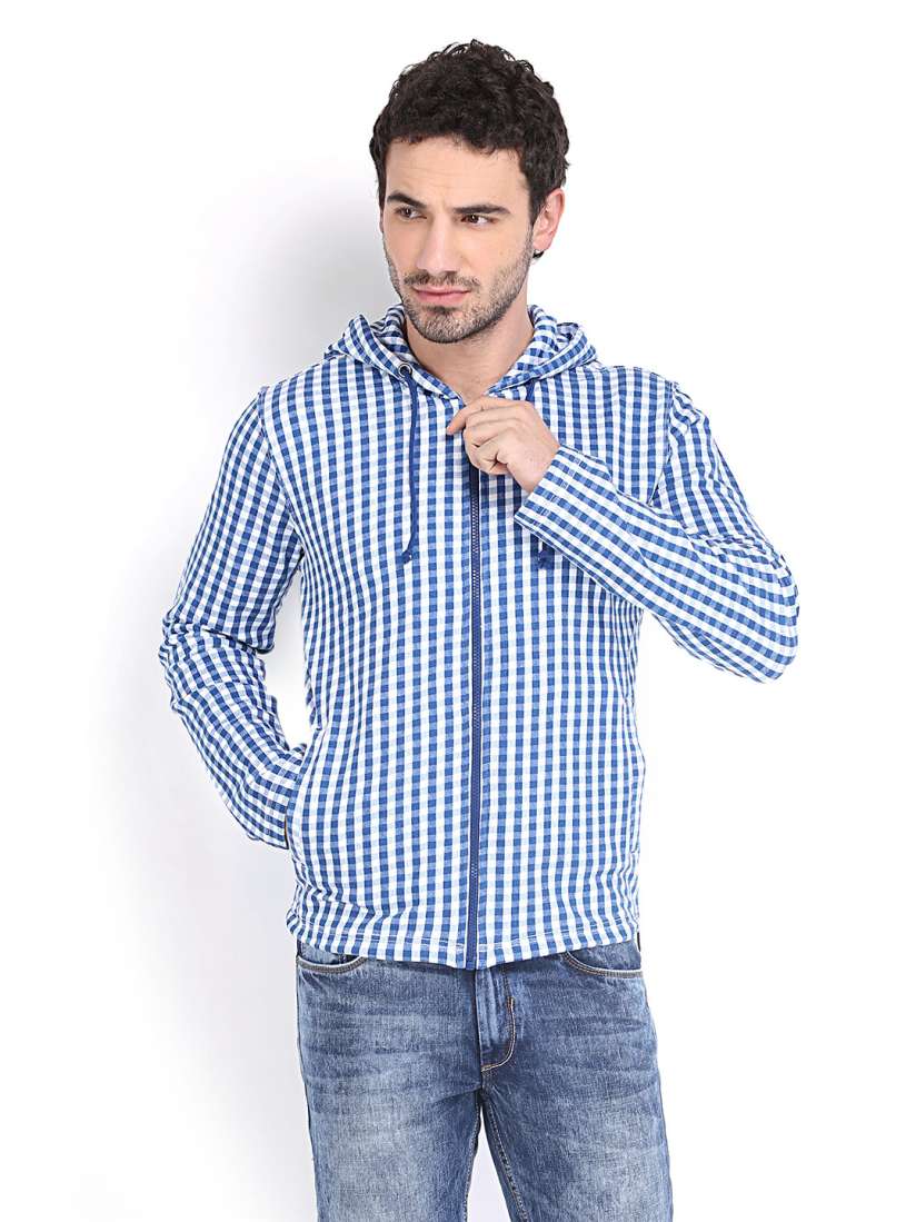 Buy IZOD Men Blue White Checked Slim Fit Hooded Sweatshirt Sweatshirts for Men 523668 Myntra