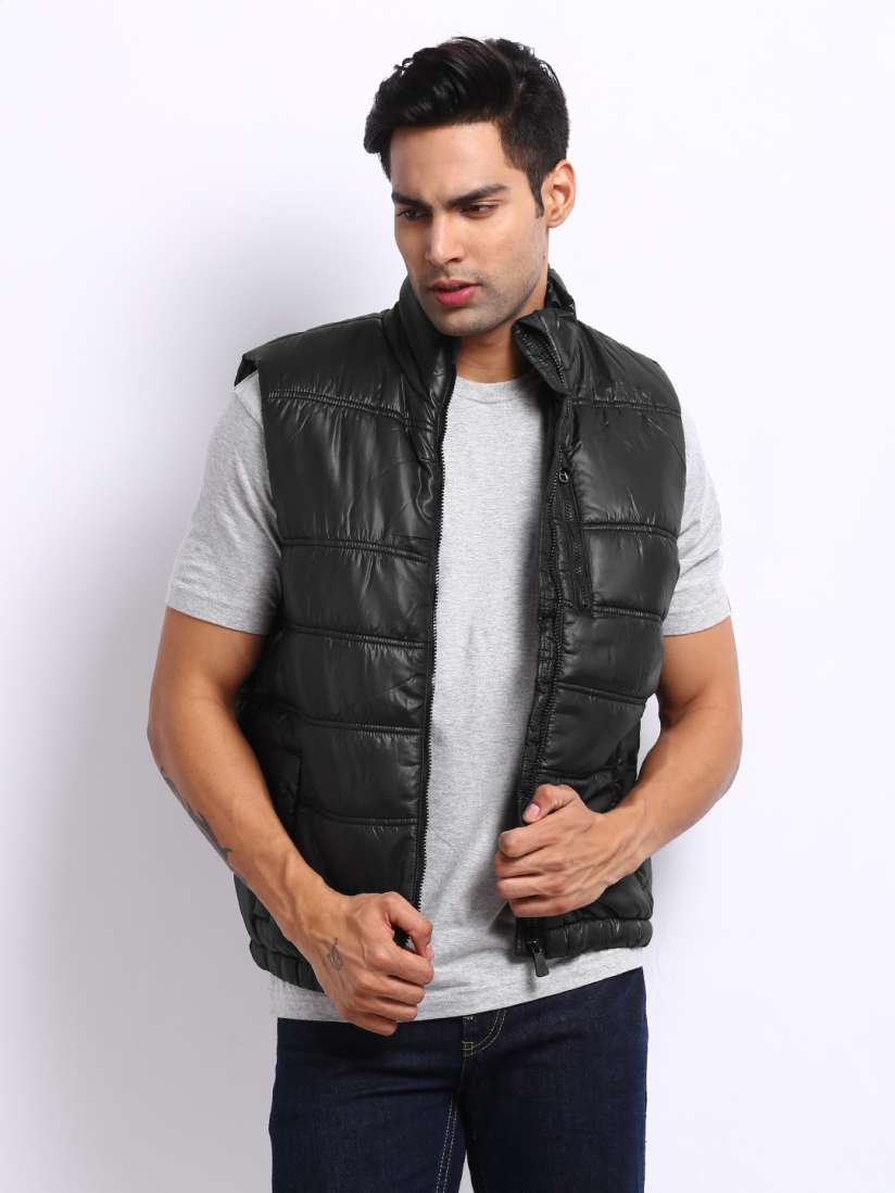 Buy Indian Terrain Men Black Padded Sleeveless Jacket Jackets for Men 201120 Myntra