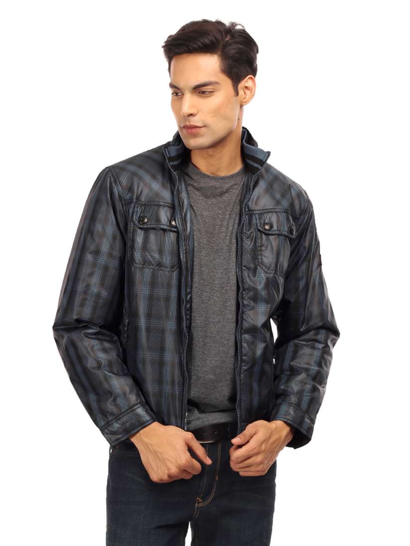 Buy Indian Terrain Men Blue Black Check Jacket Jackets for Men 92689 Myntra