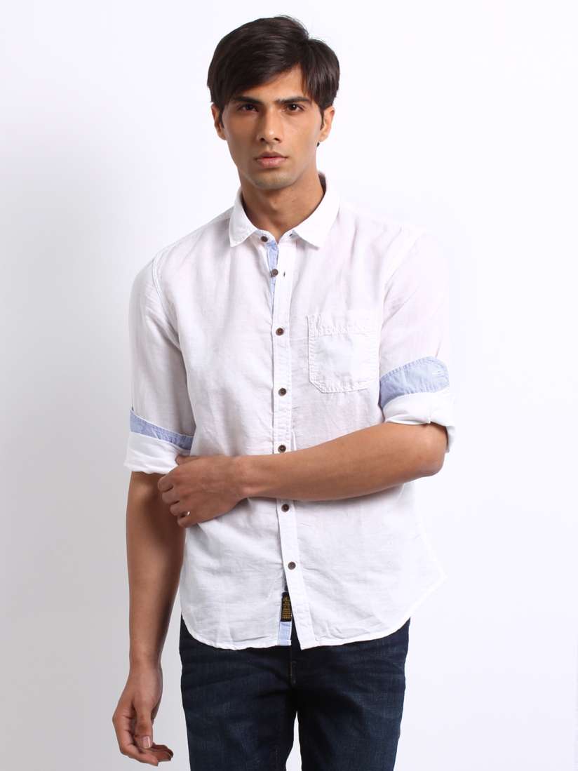 Buy Indian Terrain Men White Linen Chiseled Fit Shirt Shirts for Men 164560 Myntra