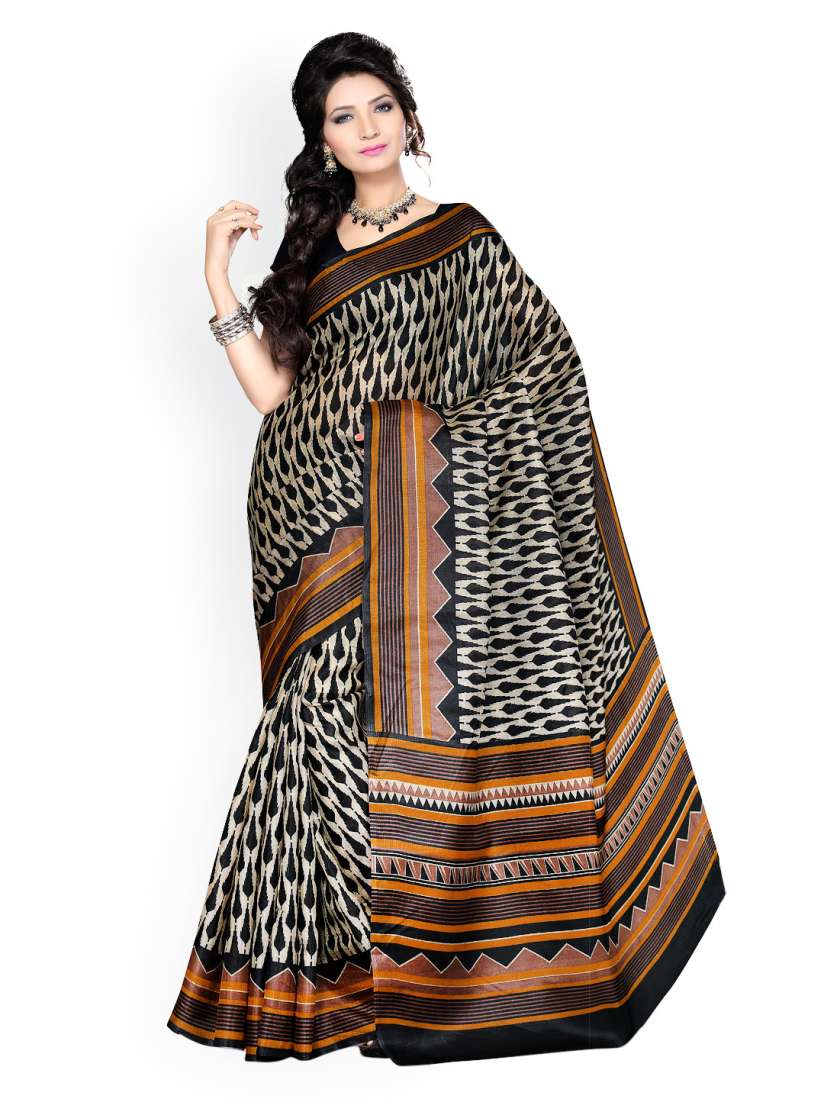 Buy Ishin Beige Black Bhagalpuri Silk Printed Saree Sarees for Women 783025 Myntra