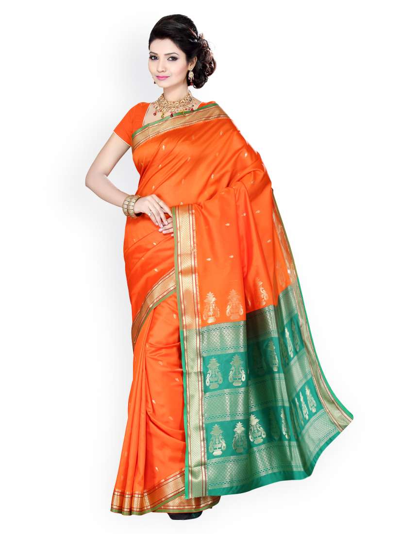 Buy Ishin Orange Printed Art Silk Traditional Saree Sarees for Women 636253 Myntra